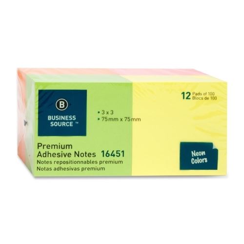 Pads 3x3 Neon Colours Adhesive Notes 12/Pk