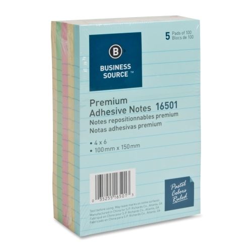 Pads 4x6 Pastel Colours Adhesive Notes 5/Pk