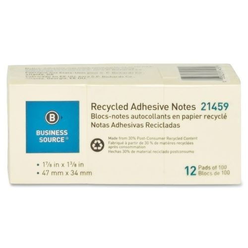 Pads 1.5x2 Yellow Recycled Adhesive Notes 12/Pk