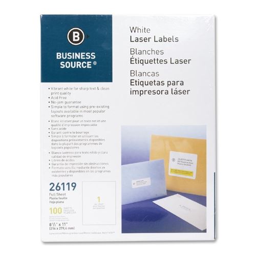 Labels 8.5x11 White Full Sheet 100/Pk