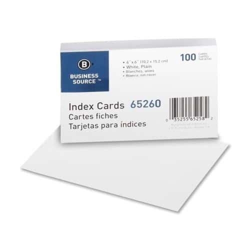 Index Cards White Plain 4x6 100/Pk