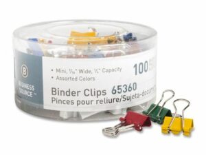 Clips Binder Mini (9/16" W) 1/4" 100/Pk Colours