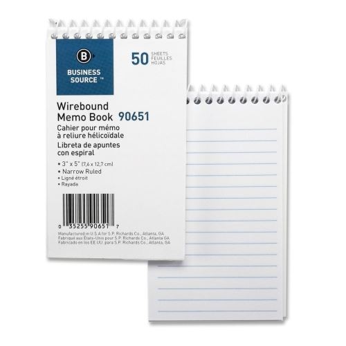 Pads 3x5 White Wire Memo Books Narrow 50Shts 12/Pk