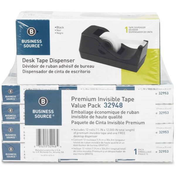 Tape Dispenser w/ Premium Invisible Tape 12/Pk